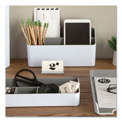 Fusion Stacking Bins, 4 Compartments, Plastic, 12.1 x 9.1 x 2.2, White/Gray, 4 Pieces