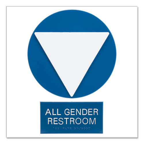 Gender Neutral ADA Signs, CA Combo Pack, 12" dia: Triangle/Circle, 8 x 4: All Gender Restroom, Blue/White