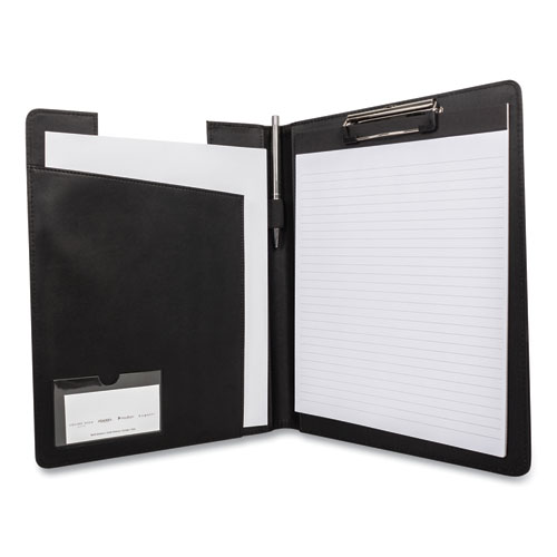 Image of Bond Street, Ltd. Faux-Leather Padfolio, Notched Front Cover With Clipboard Fastener, 9 X 12 Pad, 9.75 X 12.5, Black