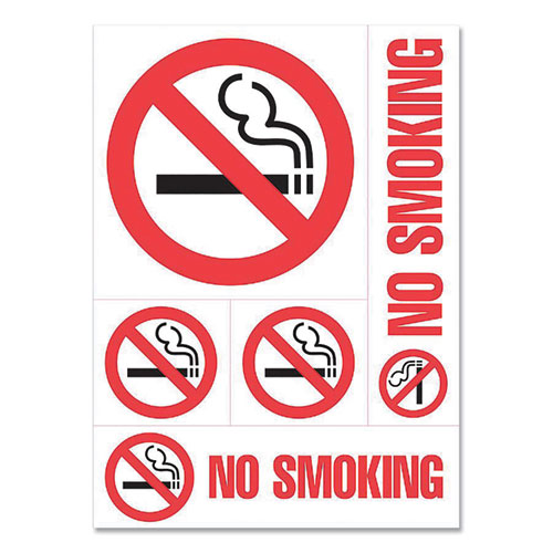COSCO Preprinted Vinyl Decal Sign, Five-Piece "No Smoking" Set, Assorted Sizes, Red/White