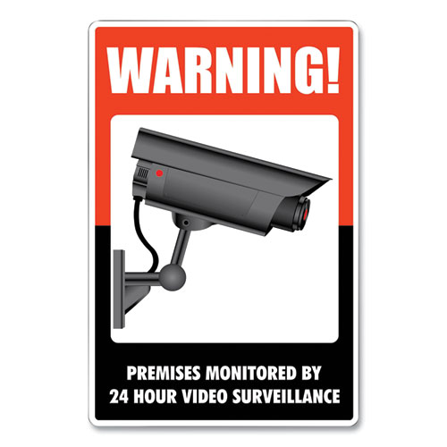 COSCO UV-Coated Preprinted Molded-Plastic Sign, 24-Hour Video Surveillance, 8 x 12, Black/Red/White