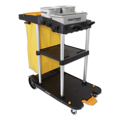 Image of Click-Connect Janitorial Cart, 3 Shelves, 43.2 x 22 x 46.3, Black/Gray
