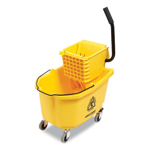 Click-Connect Janitorial Heavy Duty Mop Bucket with Side Press Wringer, 35 qt, Yellow