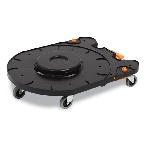Click-Connect Waste Receptacle Dolly, Male End, For 32 to 44 gal Receptacles, 29.8 x 21.9 x 6.6, Black/Orange