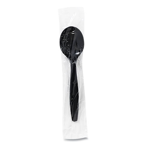 Individually Wrapped Heavyweight Soup Spoons, Polypropylene, Black, 1,000/Carton