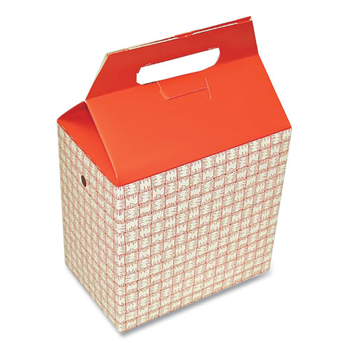 Dixie® Take-Out Barn One-Piece Paperboard Food Box, Basket-Weave Plaid Theme, 8 x 5 x 8, Red/White, Paper, 125/Carton