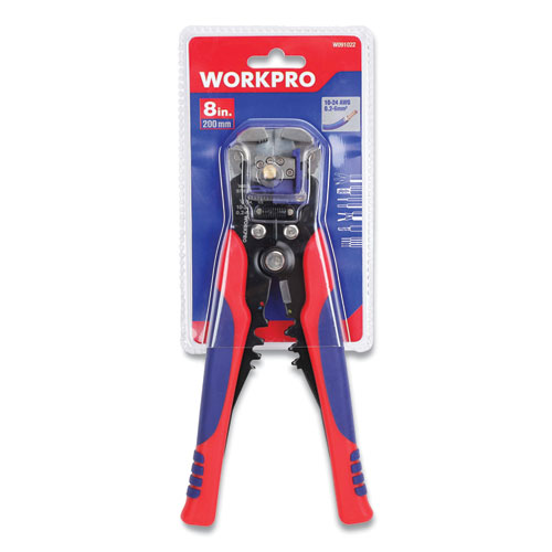 Square Nose 3-in-1 Automatic Wiring Tool, Strips/Cuts 24 to 10 AWG, Crimps 22-10 AWG, 8" Long, Metal, Blue/Red Handle