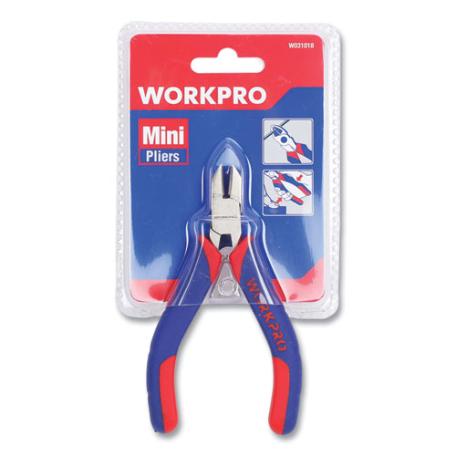 Mini Diagonal Cutting Pliers, 4" Long, Ni-Fe-Coated Drop-Forged Carbon Steel, Blue/Red Soft-Grip Handle