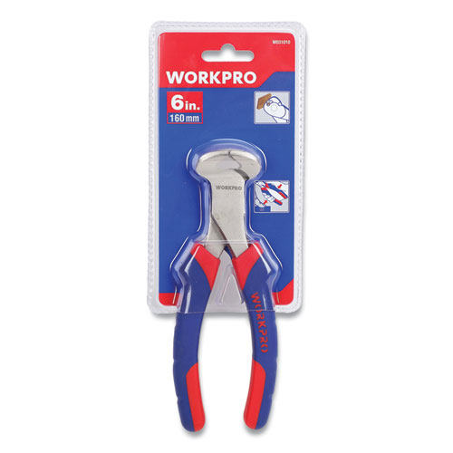 End-Cutting Pliers, 6" Long, Ni-Fe-Coated Drop-Forged Carbon Steel, Blue/Red Soft-Grip Handle