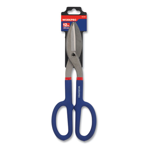 Tin Snip Pliers, 12" Long, Drop-Forged Steel, Blue/Red Soft-Grip Handle