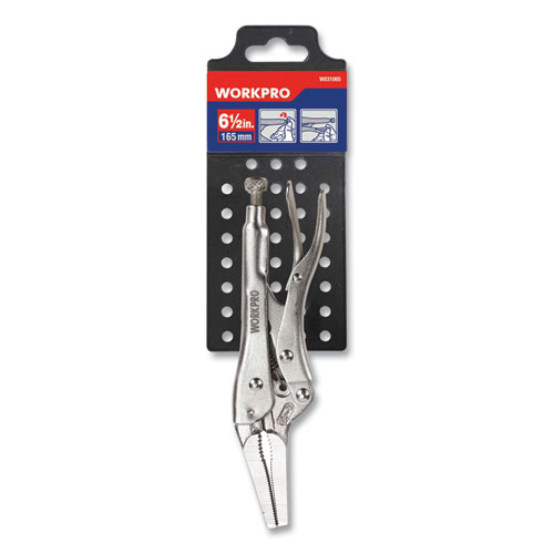 Workpro® Locking Pliers, Short Nose, Curved Jaw, 10" Long, Chrome-Vanadium Steel, Chrome Quick-Lock/Release Handle