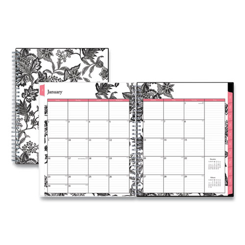 Blue Sky® Analeis Monthly Planner, Analeis Floral Artwork, 10 X 8, White/Black/Coral Cover, 12-Month (Jan To Dec): 2024