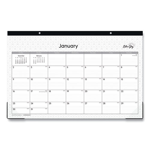 Blue Sky® Enterprise Desk Pad, Geometric Artwork, 17 X 11, White/Gray Sheets, Black Binding, Clear Corners, 12-Month (Jan-Dec): 2024