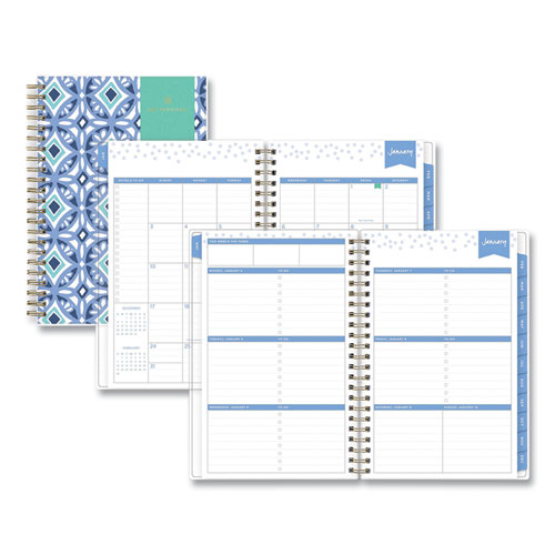 Blue Sky® Day Designer Tile Weekly/Monthly Planner, Tile Artwork, 8 X 5, Blue/White Cover, 12-Month (Jan To Dec): 2024