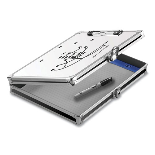 Whiteboard Locking Storage Clipboard, Holds 8.5 x 11 Sheets, White/Silver/Black