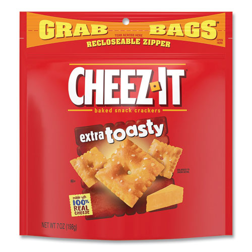 Baked Snack Crackers, Extra Toasty Cheese, 7 oz Bag, 6/Carton