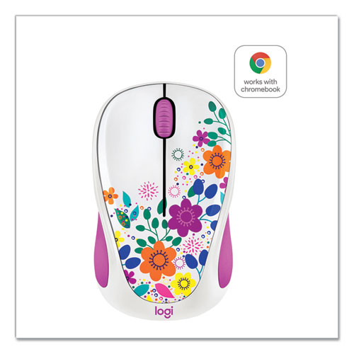 Design Collection Wireless Optical Mouse, 2.4 GHz Frequency/33 ft Wireless Range, Left/Right Hand Use, Spring Meadow
