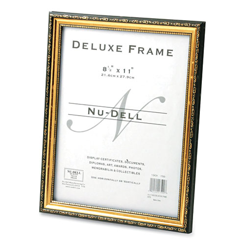 Deluxe Document and Photo Frame, Molded Styrene/Plastic, 8.5 x 11 Insert, Gold/Black