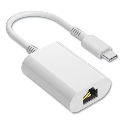 Image of USB to Ethernet Adapter, USB Type C Male/RJ-45 Female, 6", White