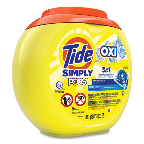 Image of Simply PODS Plus Oxi Laundry Detergent, Fresh Scent, 55/Tub