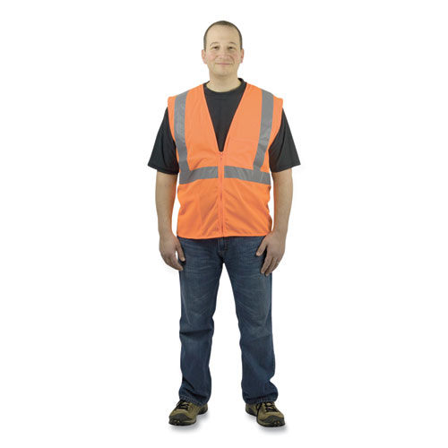 Pip Ansi Class 2 Four Pocket Zipper Safety Vest, Polyester Mesh, Large, Hi-Viz Orange