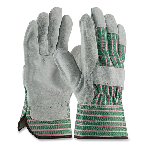 Image of Pip Bronze Series Leather/Fabric Work Gloves, Large (Size 9), Gray/Green, 12 Pairs
