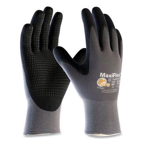Endurance Seamless Knit Nylon Gloves, Large (Size 9), Gray/Black, 12 Pairs