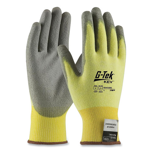 Image of G-Tek KEV Cut-Resistant Seamless-Knit Gloves, Large (Size 9), Yellow/Gray, 12 Pairs