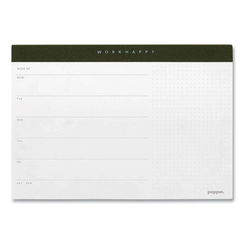 Work Happy Paper Desk Pad Planner, 10 x 7, Coast White/Charcoal Sheets, Olive Binding, Undated