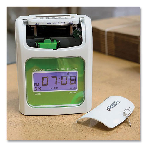 Image of Upunch™ Ub1000 Electronic Non-Calculating Time Clock Bundle, Lcd Display, Beige/Green