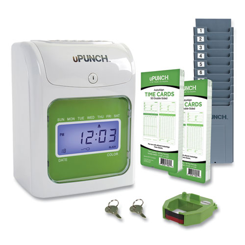 Upunch™ Hn1500 Electronic Non-Calculating Time Clock Bundle, Lcd Display, Beige/Green