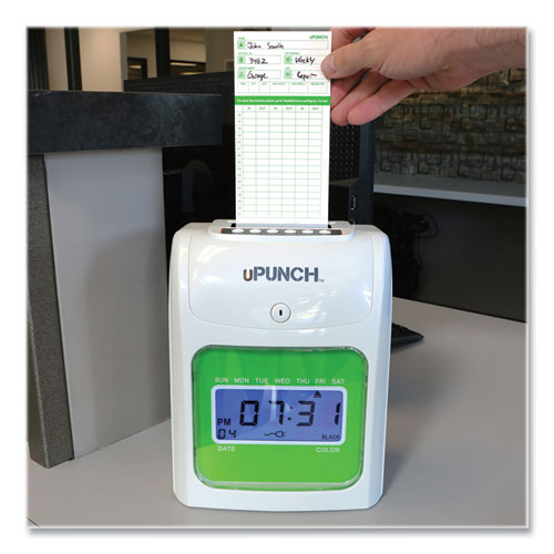 Image of Upunch™ Hn1500 Electronic Non-Calculating Time Clock Bundle, Lcd Display, Beige/Green