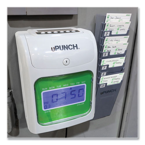 Image of Upunch™ Hn1500 Electronic Non-Calculating Time Clock Bundle, Lcd Display, Beige/Green