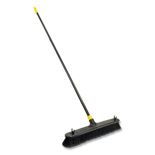 Bulldozer Smooth Surface Pushbroom, Split-Tip PET Bristles, 24 x 60, Powder Coated Handle, Black/Yellow