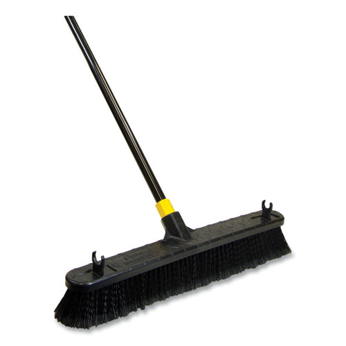 Image of Bulldozer Smooth Surface Pushbroom, Split-Tip Horse-Hair Bristles, 24 x 60, Steel Handle, Black/Yellow
