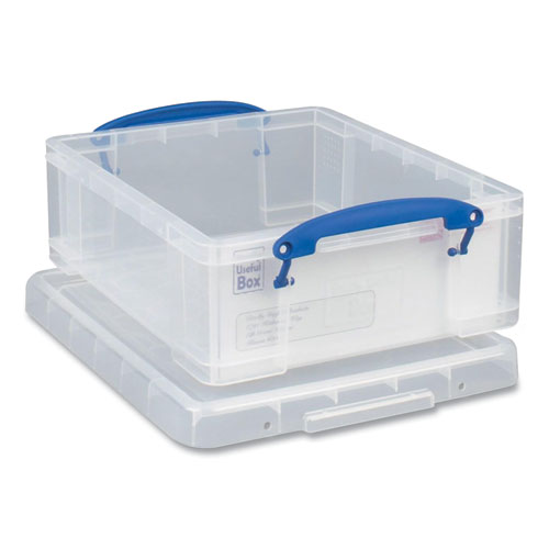 Really Useful Box® Snap-Lid Storage Bin, 2.14 Gal, 11" X 14" X 5", Clear/Blue, 5/Pack