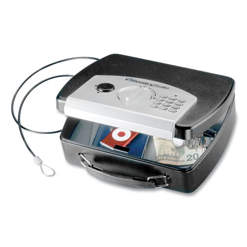 P008E Portable Electronic Security Safe, 0.08 cu ft, 10 x 7.9 x 2.9, Black/Silver