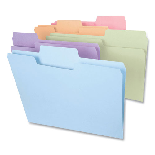 Image of Smead™ Supertab Colored File Folders, 1/3-Cut Tabs: Assorted, Legal Size, 0.75" Expansion, 11-Pt Stock, Pastel Assortment, 100/Box