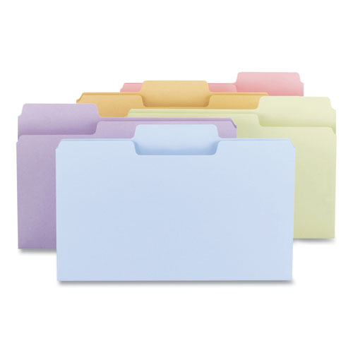 SuperTab Colored File Folders, 1/3-Cut Tabs: Assorted, Legal Size, 0.75" Expansion, 11-pt Stock, Pastel Assortment, 100/Box
