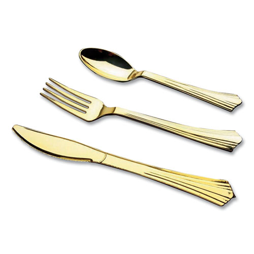 Gourmet Gold Assorted Plastic Cutlery, Mediumweight, 20 Forks, 15 Knives, 15 Spoons/Pack