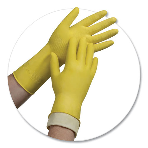 Pro L6500 Series Flock-Lined Latex Gloves, 12" Long, 15 mil, Small, Yellow, 12 Pairs