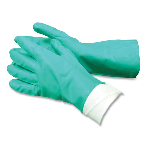 Pro N650 Series Flock-Lined Nitrile Rubber Gloves, 13" Long, 15 mil, X-Large, Green, 12 Pairs