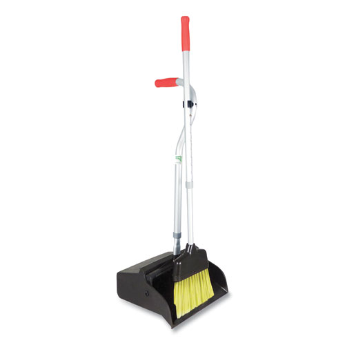 Image of Telescopic Ergo Dust Pan with Broom, 12" Wide, 34" to 44" Pan, 47" to 57" Broom, Metal/Vinyl/Cotton, Black/Silver/Red