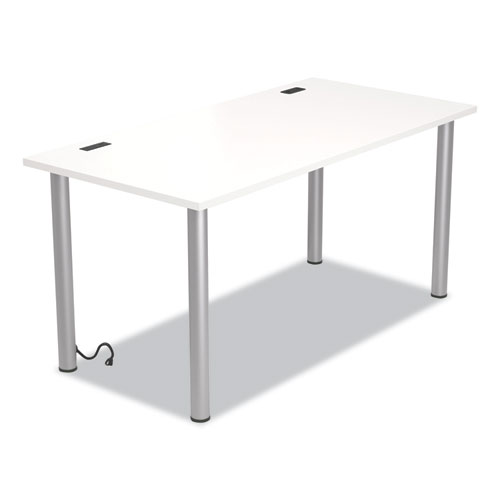 Union & Scale™ Essentials Writing Table-Desk with Integrated Power Management, 47.5" x 23.7" x 28.8", White/Aluminum