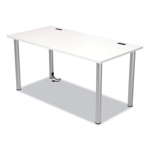Image of Union & Scale™ Essentials Writing Table-Desk With Integrated Power Management, 59.7" X 29.3" X 28.8", White/Aluminum