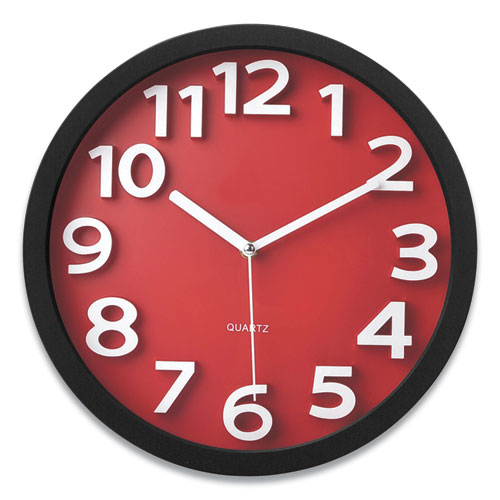 Victory Light Wall Clock With Raised Numerals And Silent Sweep Dial, 13" Overall Diameter, Black Case, Red Face, 1 Aa (Sold Separately)