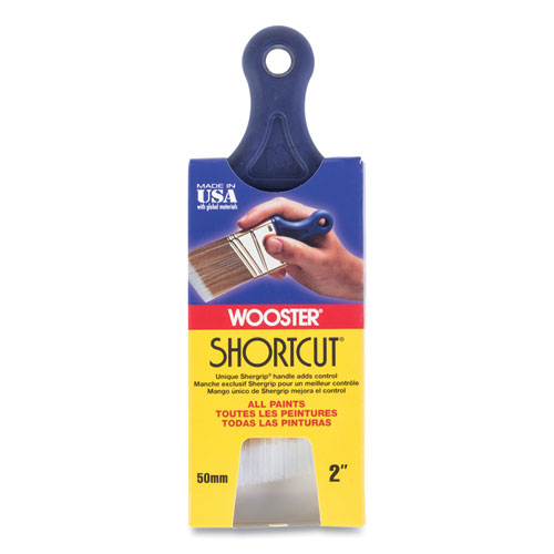 Wooster® Shortcut Paint Brush, Nylon/Polyester Bristles, 2" Wide, Flat Profile, Plastic Handle