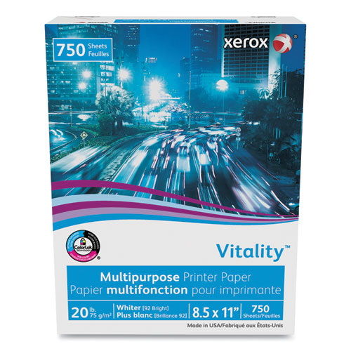 Vitality Multipurpose Print Paper, 92 Bright, 20 lb Bond Weight, 8.5 x 11, White, 750 Sheets/Ream