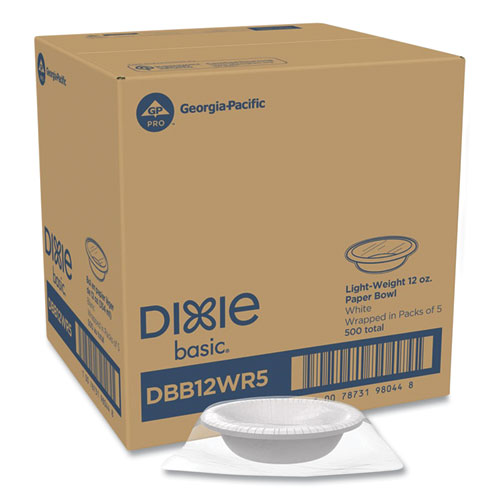 Everyday Disposable Dinnerware, Wrapped in Packs of 5, Bowl, 12 oz, White, 5/Pack, 100 Packs/Carton