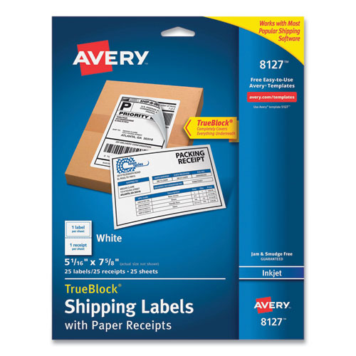 Avery® Shipping Labels with TrueBlock Technology, Inkjet Printers, 5.06 x 7.62, White, 25 Sheets/Pack